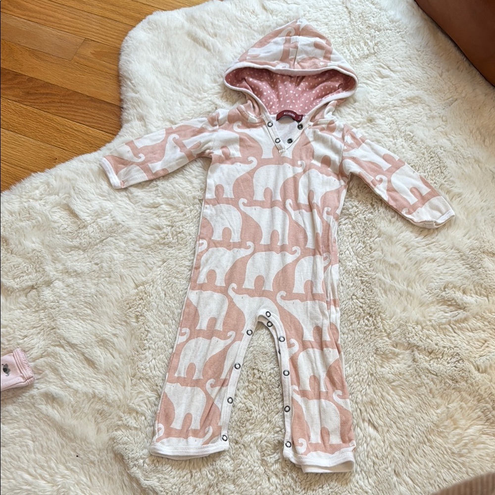 NWOT Milkbarn Pink Elephant Print Kids One Piece